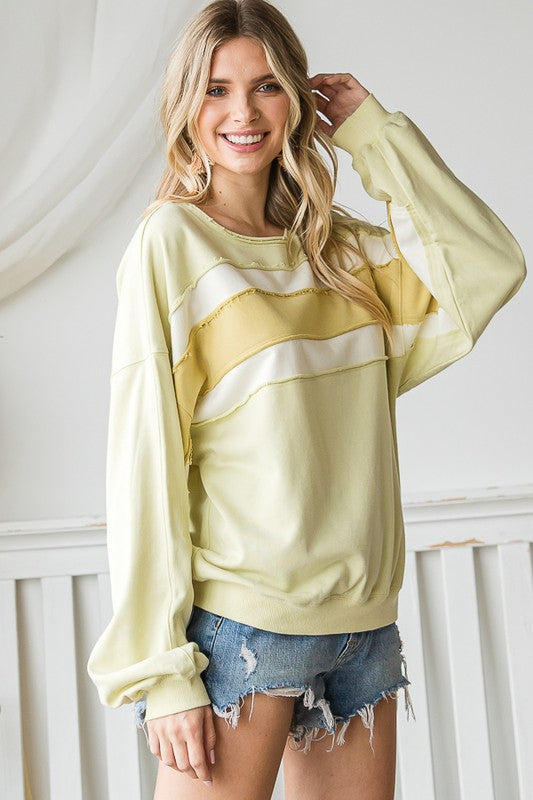 COLORBLOCK LONG SLEEVE PULLOVER TOP