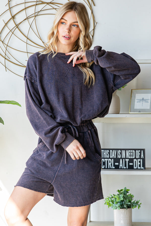 WASHED SCOOP BACK LONG SLEEVE ROMPER