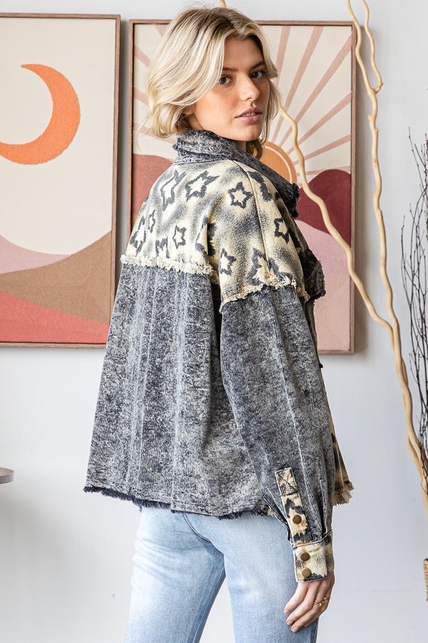 WASHED STAR PRINT CORDUROY MIX JACKET