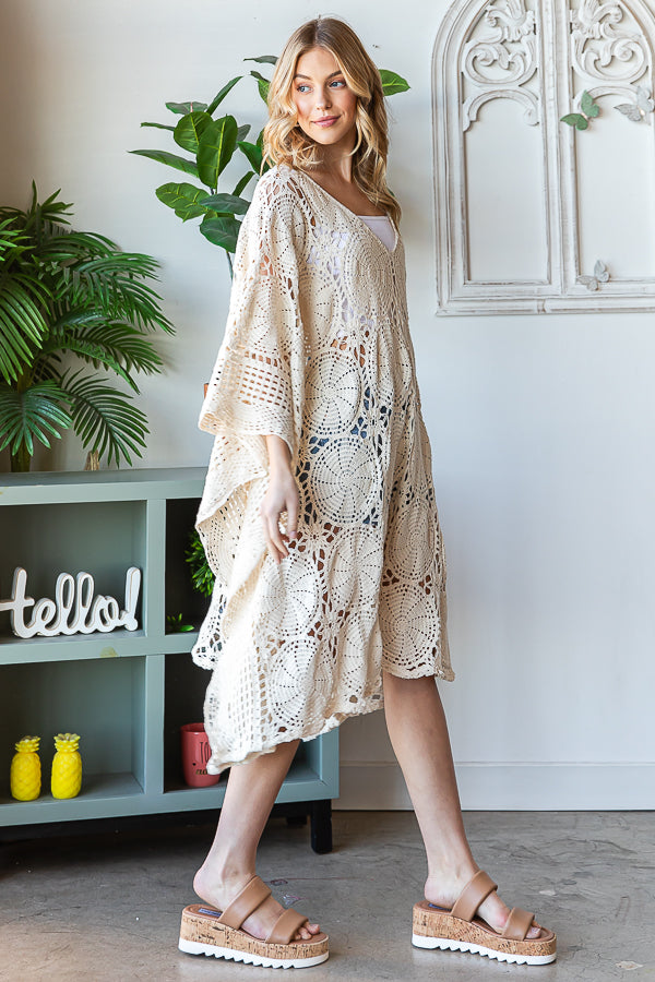 V NECK CROCHET KAFTAN