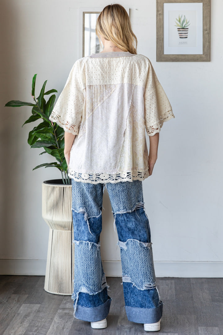 WASHED MIX MEDIA CASUAL TOP