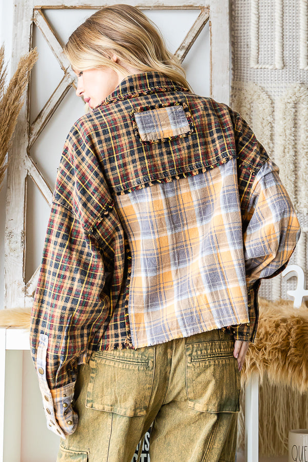 STUDDED DETAIL MULTI MIX PLAID SHIRT