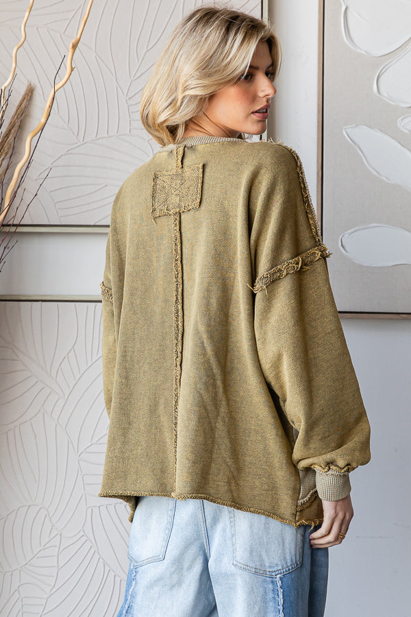 WASHED STAR PATCHWORK SOFT PULLOVER TOP