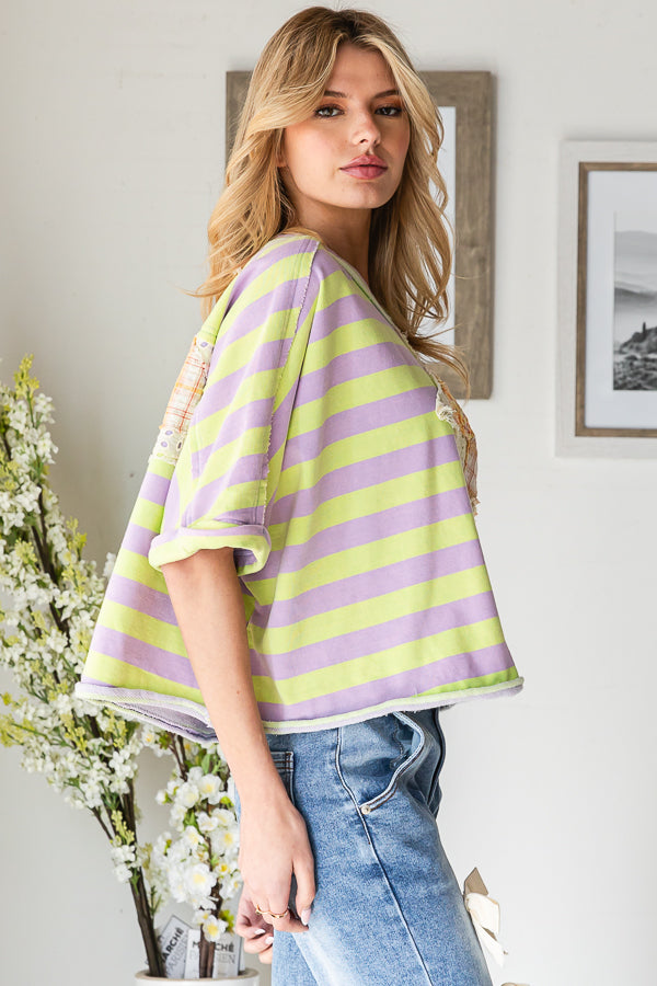 STAR PATCHWORK STRIPED SHORT SLEEVE TOP