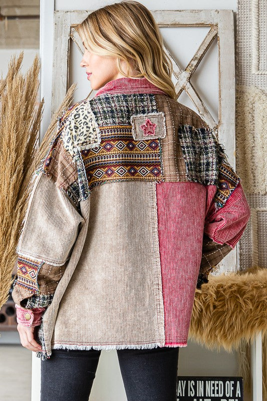 WASHED MIX MEDIA POCKET CROPPED CORDUROY SHACKET