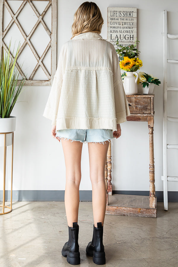 WASHED BUTTON FRONT SHORT SLEEVE BOXY SHIRT