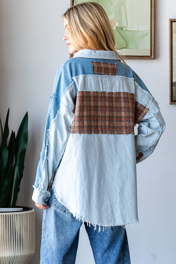 WASHED BUTTON FRONT DENIM TOP