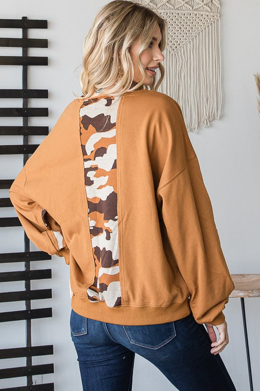 CAMOUFLAGE COLOR BLOCK LOOSE FIT TOP
