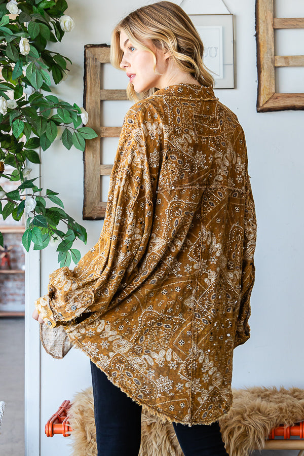 SCARF PRINTED BUTTON FRONT SHIRT