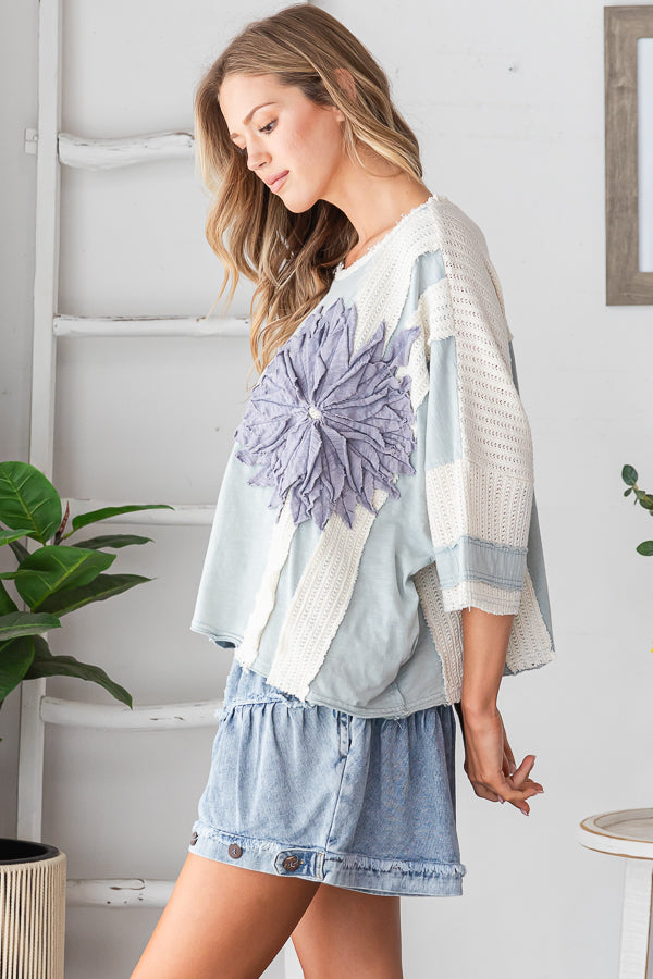 WASHED 3D FLOWER BOXY KNIT TOP