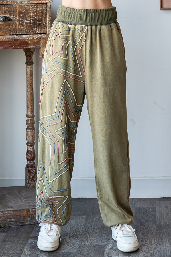 WASHED STAR APPLIQUE JOGGER PANTS