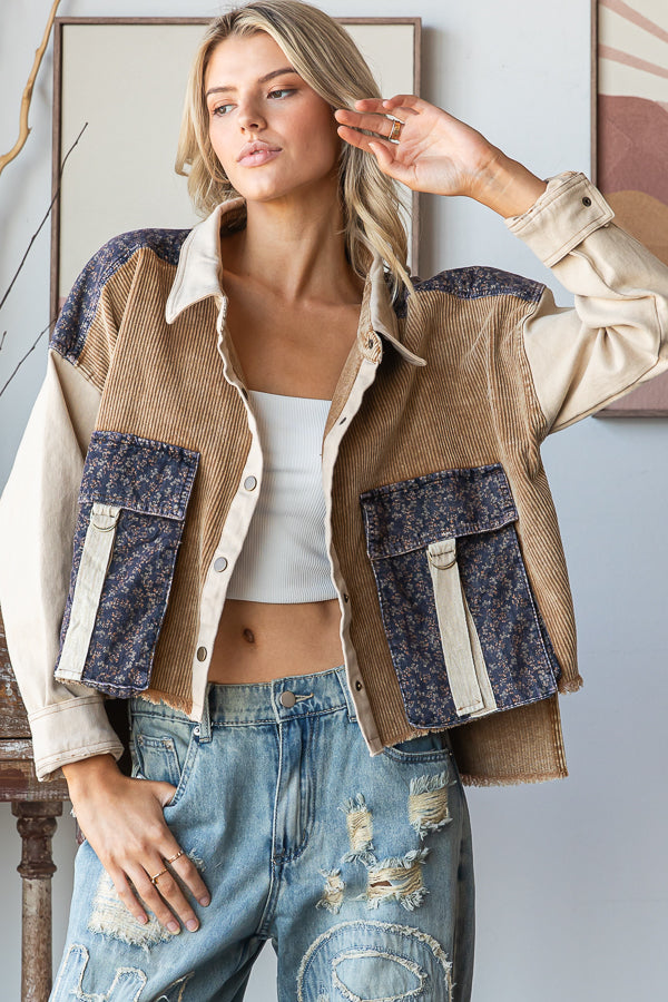 COLORBLOCK BIG POCKETS CORDUROY JACKET