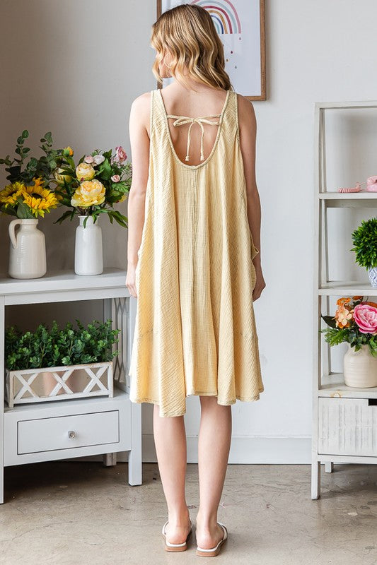 MINERAL WASHED SIDE POCKET FLARE HEM TANK DRESS