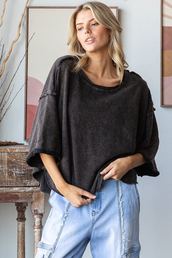 WASHED DROP SHOULDER RELAXED CROPPED TOP