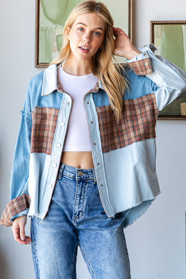 WASHED BUTTON FRONT DENIM TOP