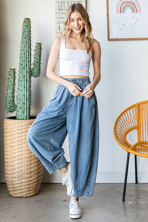 WASHED LOOSE WIDE LEG BAGGY JEANS