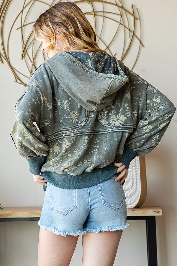 PRINTED DETAIL HOODED ZIP FRONT JACKET