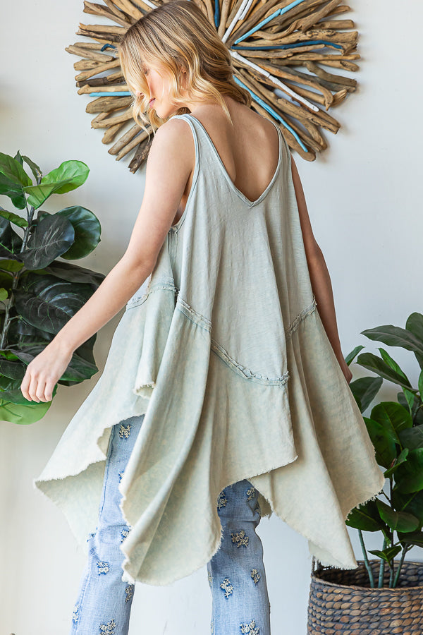 WASHED MIX MEDIA ASYMMETRICAL HEM TUNIC DRESS