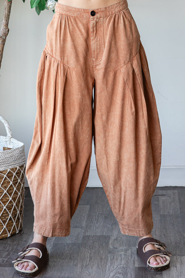WASHED PLEAT DETAIL COTTON LINEN PANTS