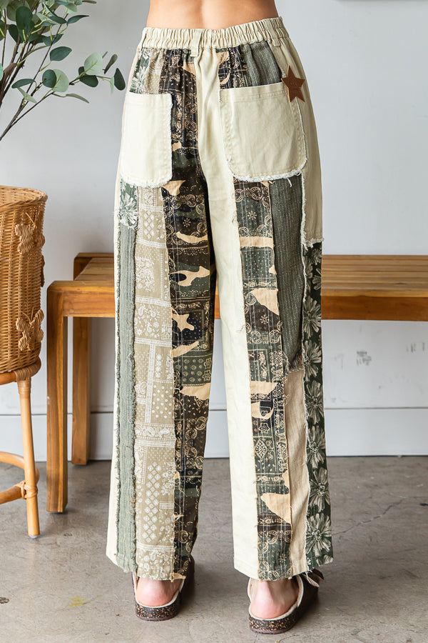 MINERAL WASHED PATCHWORK TWILL PANTS