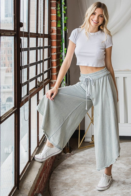 DRAWSTRING WAIST WIDE LEG PANTS
