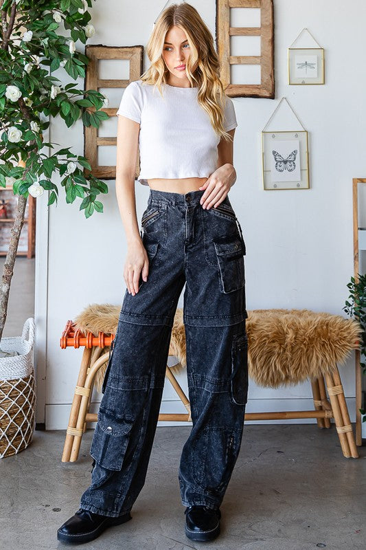 WASHED MULTI POCKETS CARGO PANTS