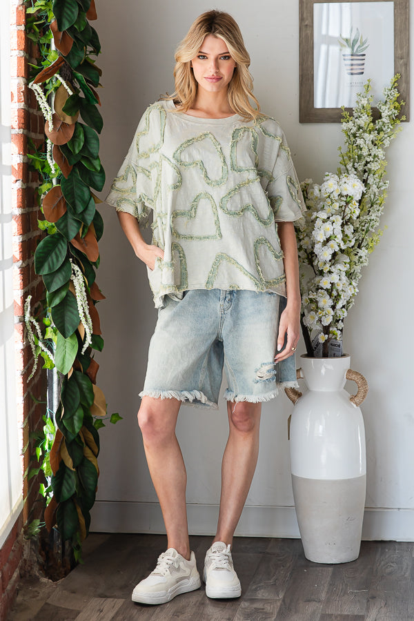 ALL OVER HEART PATCHWORK RELAXED CASUAL TOP