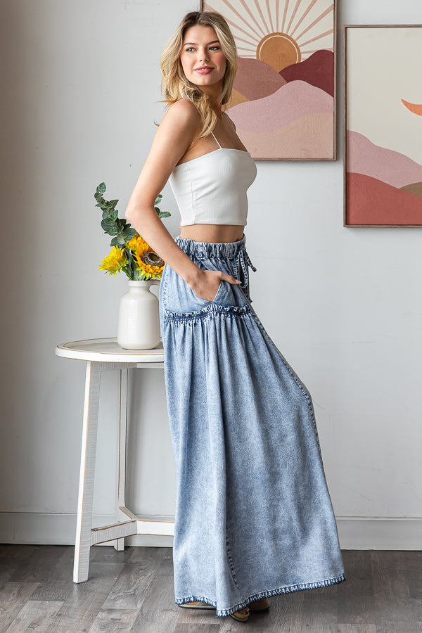 WASHED TENCEL WIDE LEG PANTS