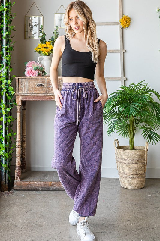 WASHED QUILT STITCHED DRAWSTRING WAIST JOGGER