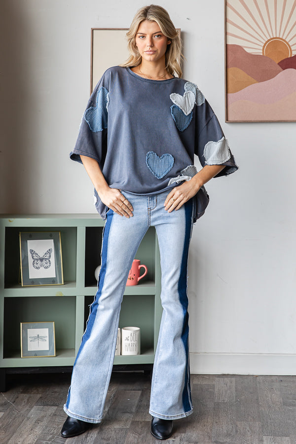 HEART PATCHWORK MINERAL WASHED SHORT SLEEVE TEE
