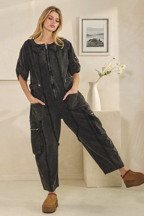 WASHED SHORTSLEEVED JUMPSUIT