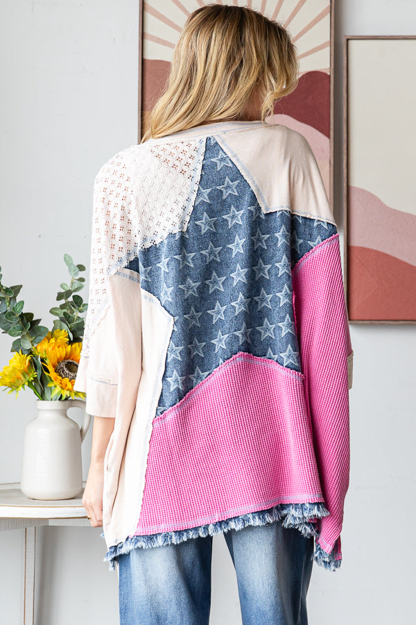 WASHED STAR PATCHWORK OVERSIZED TOP