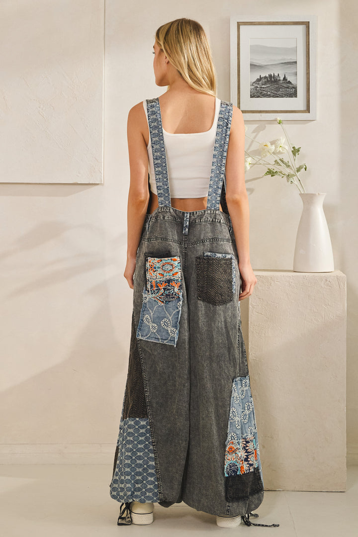 WASHED MULTI PATCHWORK TENCEL OVERALL