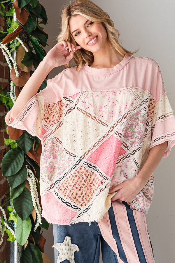 WASHED DIAMOND PATCHWORK BOX TEE