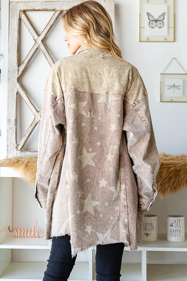WASHED COLORBLOCK STAR PRINT DETAIL SHACKET