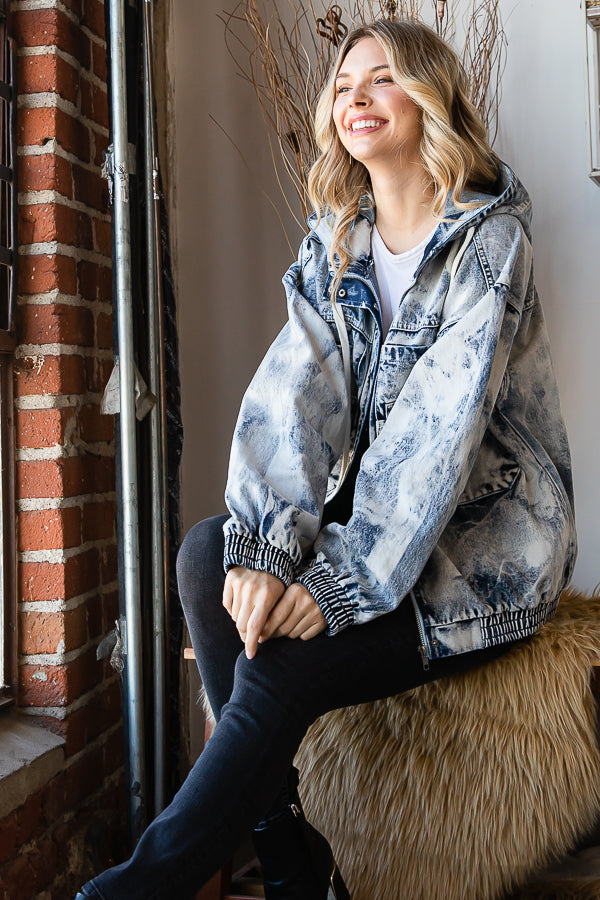 ACID WASHED HOODED DENIM ULITITY JACKET
