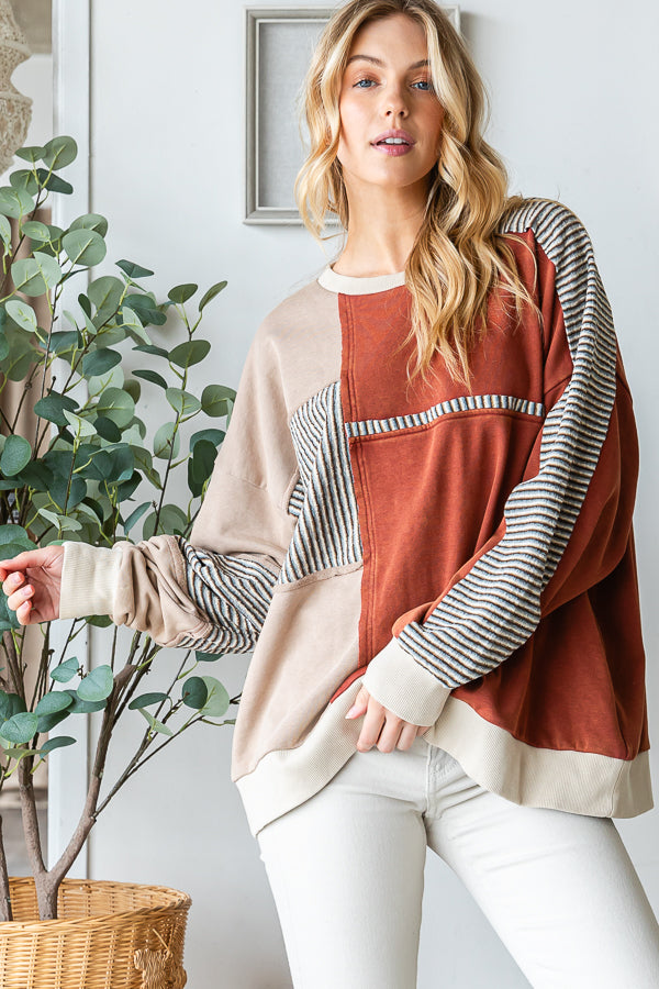 WASHED COLOR BLOCK SWEATSHIRT