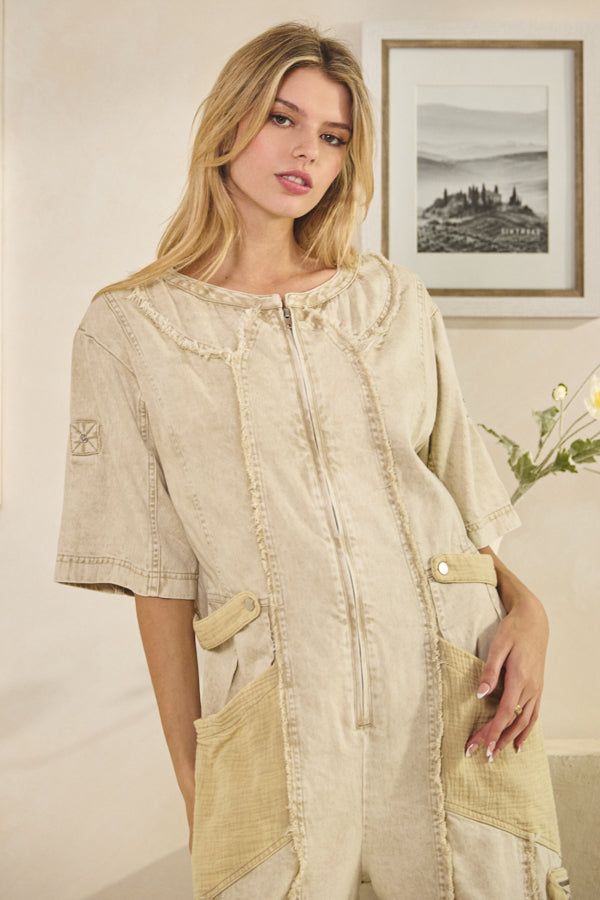 WASHED SHORTSLEEVED JUMPSUIT