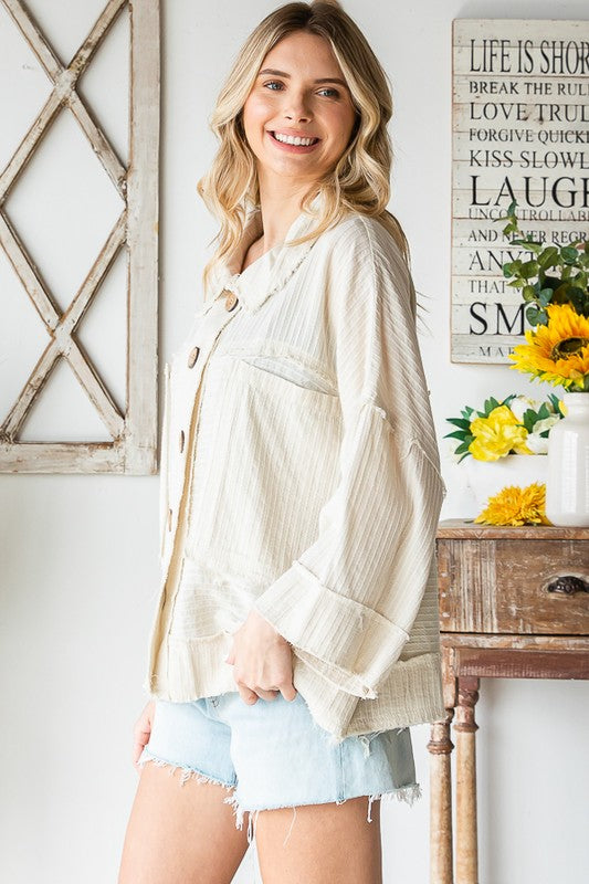 WASHED BUTTON FRONT SHORT SLEEVE BOXY SHIRT