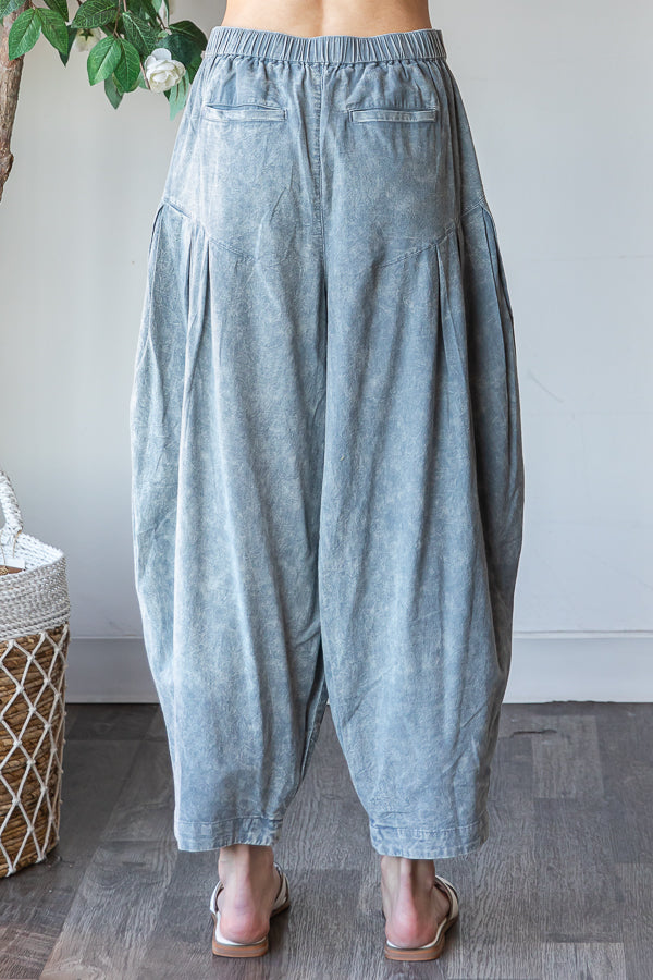 WASHED PLEAT DETAIL COTTON LINEN PANTS