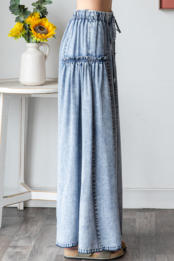 WASHED TENCEL WIDE LEG PANTS