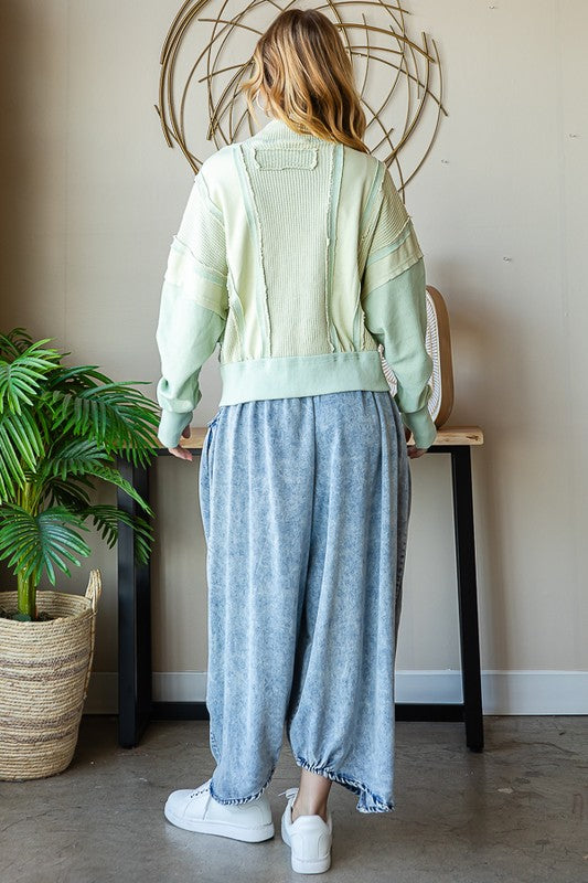 ZIP FRONT MIX HOODED CROPPED JACKET
