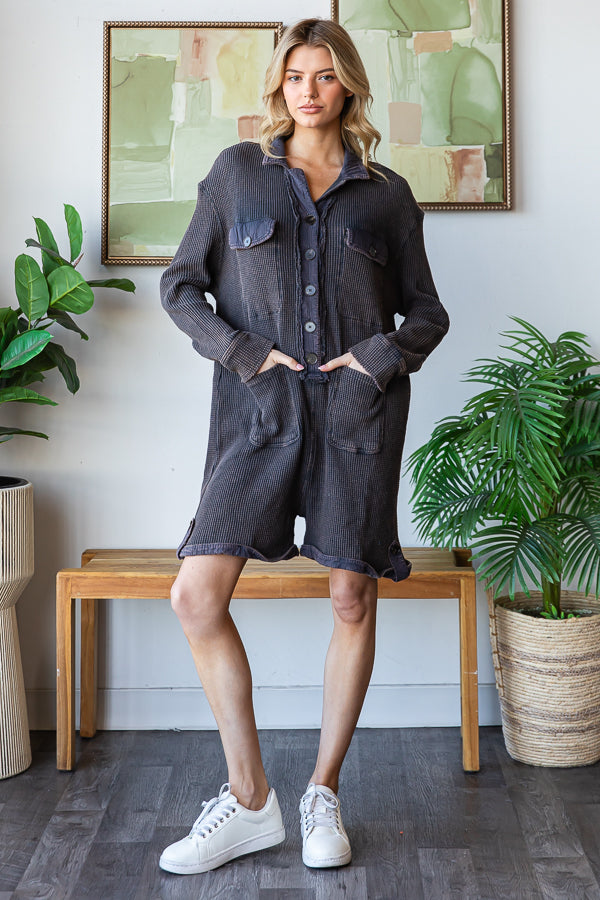 WASHED FRONT POCKETS OVERSIZED THERMAL ROMPER