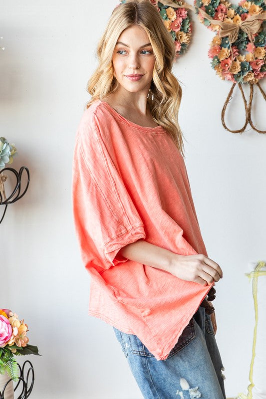 MINERAL WASHED TWISTED CUFFS SHORT SLEEVE TEE