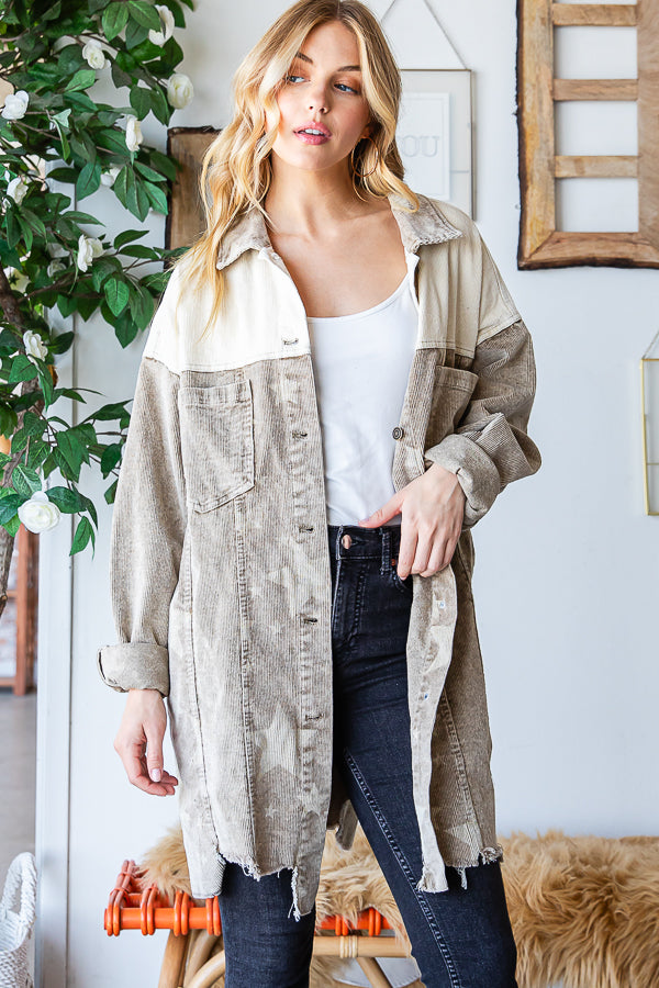 WASHED COLORBLOCK STAR PRINT DETAIL SHACKET