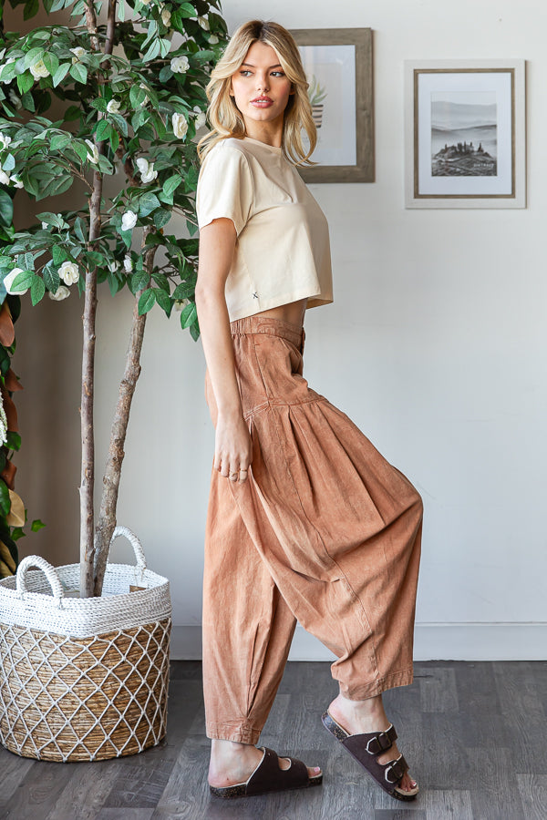 WASHED PLEAT DETAIL COTTON LINEN PANTS