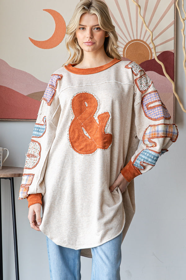 ROCK AND ROLL PATCHWORK LONG SLEEVE PULLOVER TOP