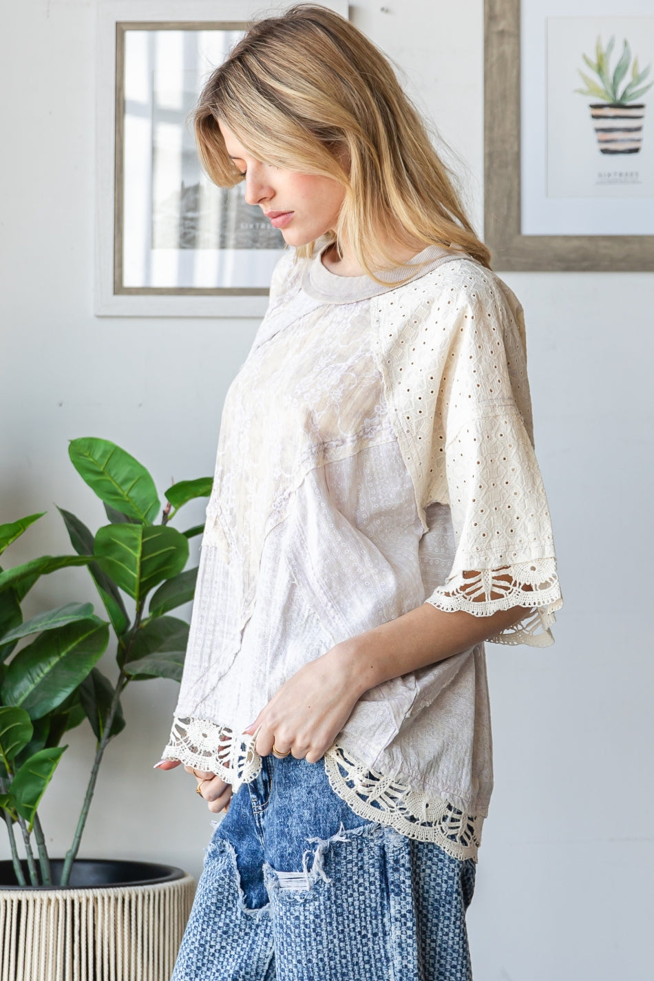 WASHED MIX MEDIA CASUAL TOP