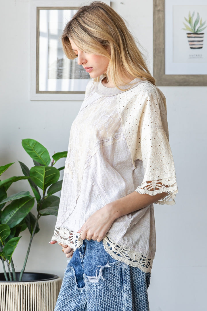 WASHED MIX MEDIA CASUAL TOP