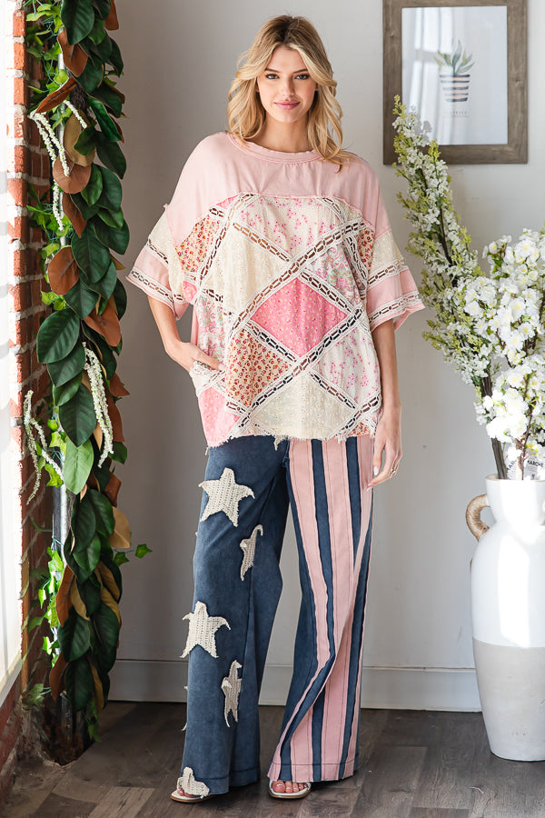 WASHED DIAMOND PATCHWORK BOX TEE